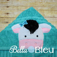 Girl Cow with Bow Hooded Towel Topper Peeker Machine Applique Embroidery Designs or Tee
