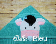 Girl Cow with Bow Hooded Towel Topper Peeker Machine Applique Embroidery Designs or Tee