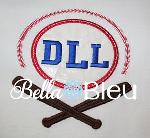 Baseball Softball Monogram with Stitches and Bats Machine Applique Embroidery design