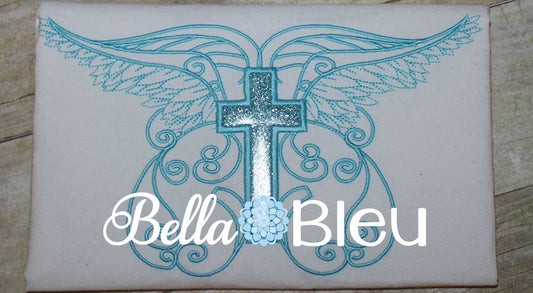 Beautiful Angel Wings with Applique Cross Machine Embroidery Design