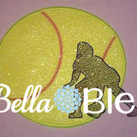 Softball Baseball Silhouette Girl Player Machine Applique and sketchy design