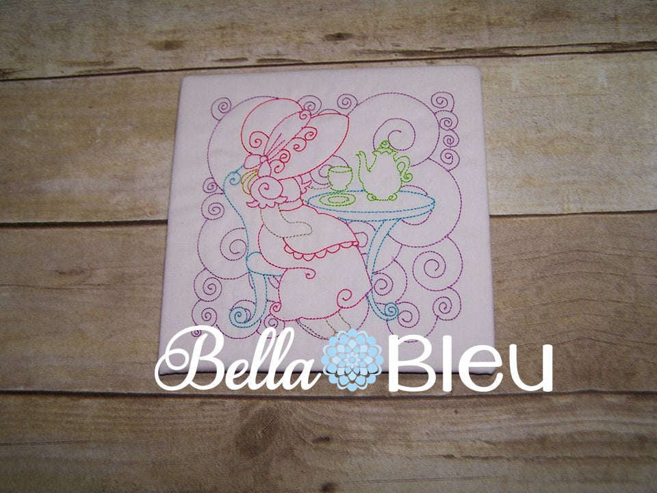 Sunbonnet Sue Tea Party Quick stitch colorwork design