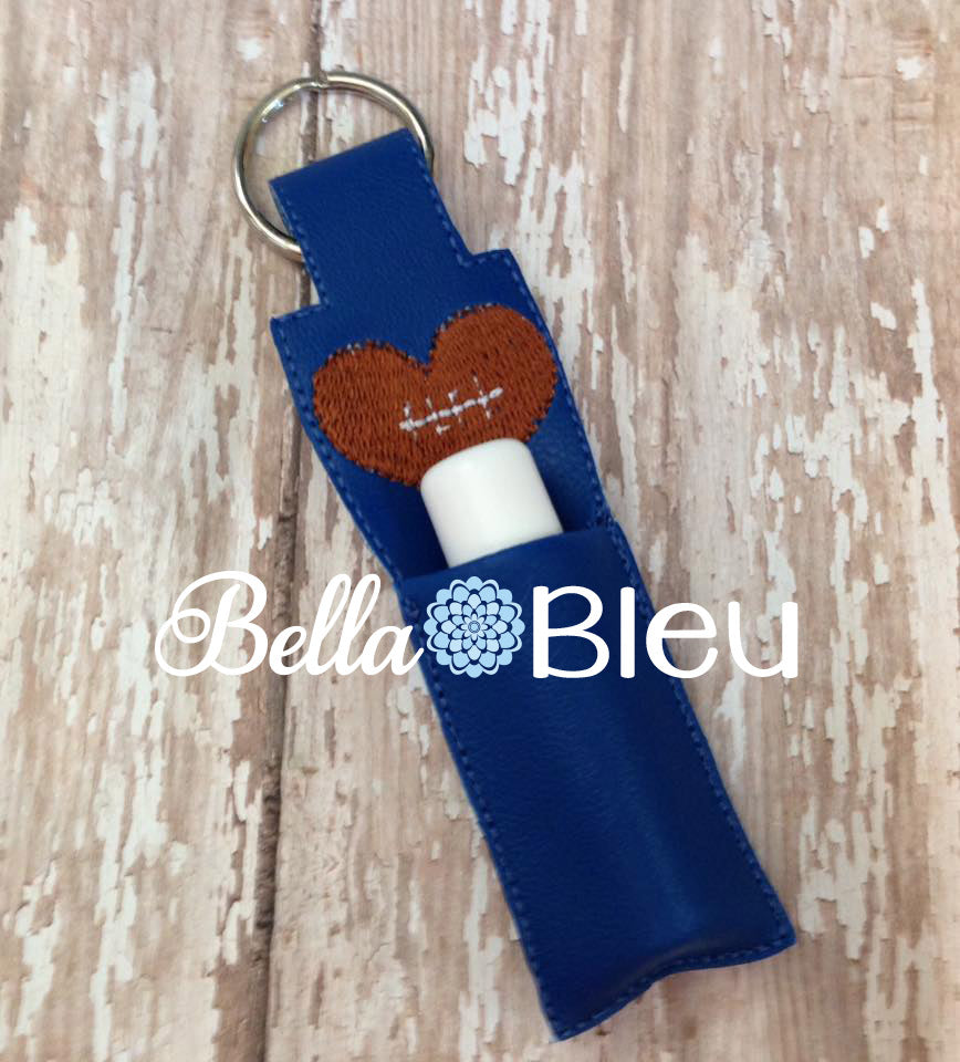 ITH in the hoop Football heart chapstick key fob holder machine embroidery design