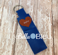 ITH in the hoop Football heart chapstick key fob holder machine embroidery design