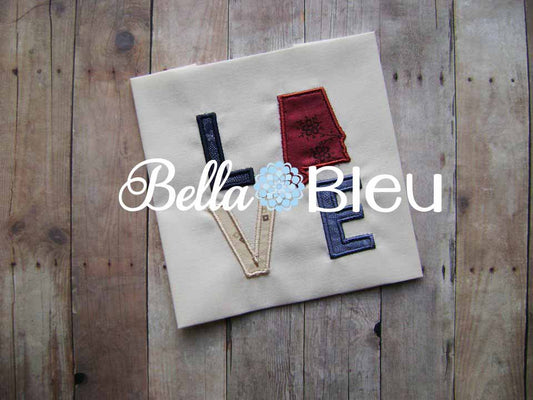 Love with the State of Alabama Machine Applique Embroidery Design