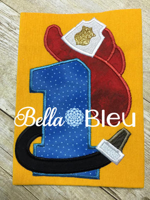Baby's 1st Birthday Fireman Number, Fireman One Number Machine Applique Embroidery Design