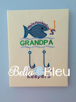 Hooked on Grandpa Fishing Hook Grandkids Machine Applique Embroidery Design Fathers Day