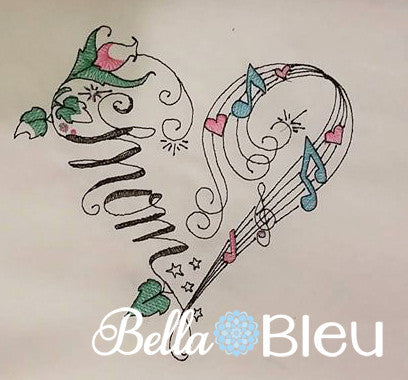 Mom Music Musical Heart for Mother's Day  machine embroidery design