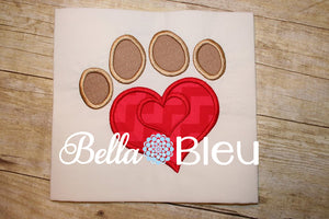 Dog Embroidery Design, Heart Embroidery Designs, Applique Design, Dog Heart Paw Print Machine Embroidery Design