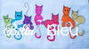 Beautiful Colorwork Redwork Adorable Group of Colorful Cats Machine Embroidery Design