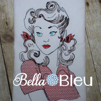 Rockabilly Redwork Colorwork WW II Donna Lady Rosie the Riveter Style Machine Embroidery Design
