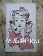 Rockabilly Redwork Colorwork WW II Donna Lady Rosie the Riveter Style Machine Embroidery Design