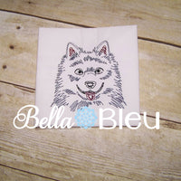 Beautiful Alaskan Eskimo Dog Colorwork Embroidery Redwork design machine embroidery