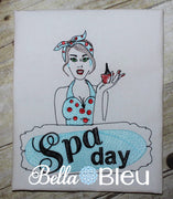 Vintage Beautiful Colorwork Spa Day Retro Girl Rockabilly Tattoo Urban Machine Embroidery Design