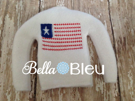 ITH In The Hoop Elf American Flag Baseball Stitches Sweater Shirt Embroidery Design