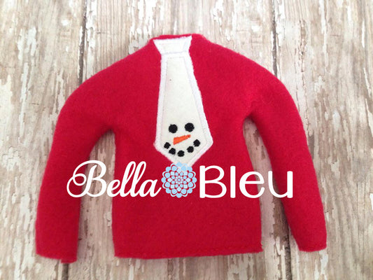 ITH In The Hoop Elf Snowman Tie Sweater Shirt Machine Embroidery Design