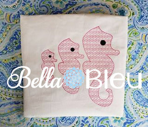 Motif filled Nautical Sea life Seahorse Embroidery machine Design