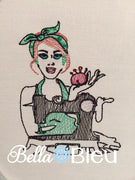 Vintage Retro Rockabilly Sewing Seamstress Lady Machine Embroidery Colorwork Design