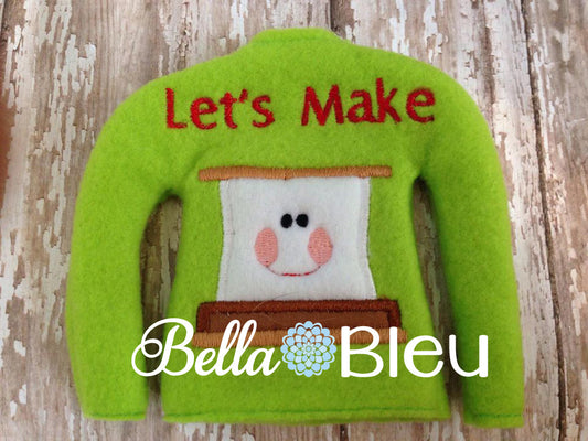 ITH In The Hoop Elf "Let's Make Smores" Marshmallow Sweater Shirt Machine Embroidery Design