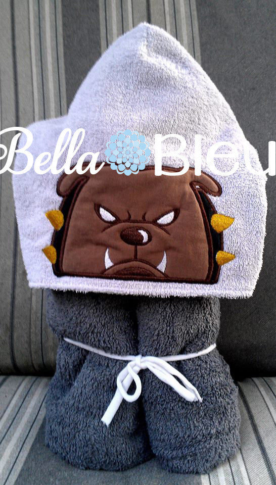 Bulldog dog Hooded towel topper peeker Machine Embroidery design