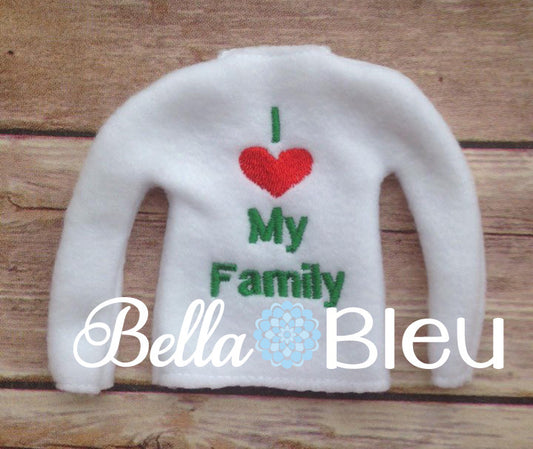 ITH In The Hoop Elf I love heart my family sweater shirt embroidery design