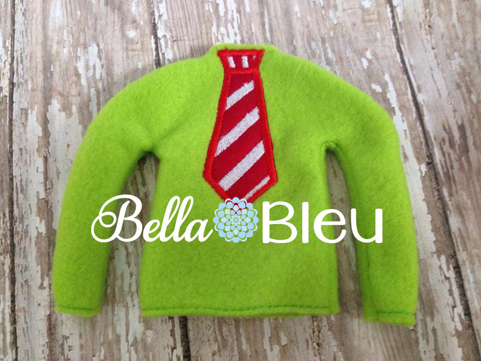 ITH In The Hoop Elf Candy Cane Striped Tie Sweater Shirt Embroidery Design