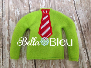 ITH In The Hoop Elf Candy Cane Striped Tie Sweater Shirt Embroidery Design