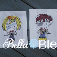 Boy Bookworm Reading Book Colorwork Machine Embroidery design
