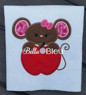 Teacher School Girl Mouse with Apple and Bow Applique Machine Monogram Embroidery design