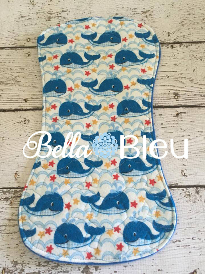 ITH In The hoop Baby Burp with Whales Whale Quilting Stipple Pattern Machine Embroidery Design