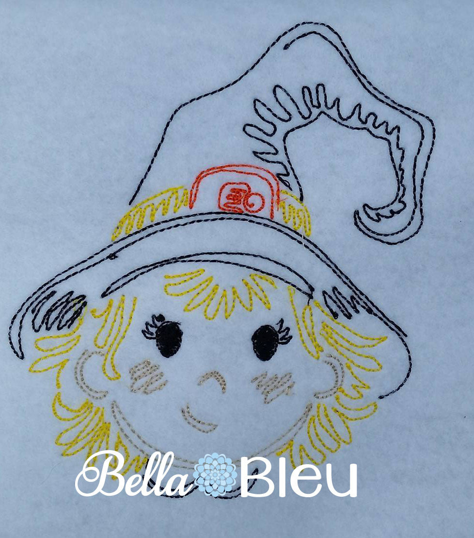 Beatuiful Colorwork Redwork Adorable Halloween Cute Witch Machine Embroidery Design