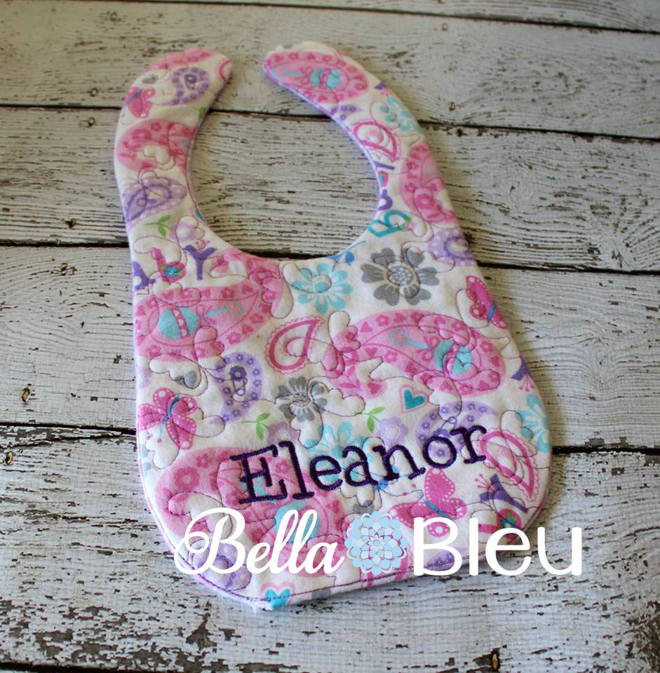 ITH In The hoop Baby Bib with Butterfly Quilting Stipple Pattern Machine Embroidery Design 5 sizes