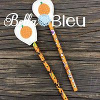 ITH In the hoop Pencil Toppers with fall pumpkin machine embroidery design