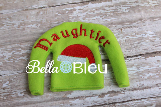 ITH In The Hoop Elf "Naughtier" Sweater Shirt Machine Embroidery Design