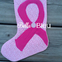 In the hoop Christmas Cancer Ribbon Awareness Stockings machine embroidery applique design.