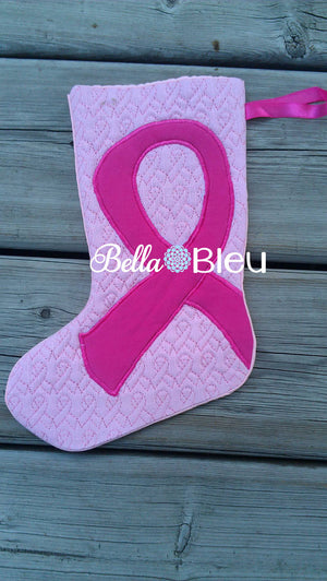 In the hoop Christmas Cancer Ribbon Awareness Stockings machine embroidery applique design.