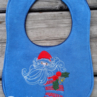 Santa Claus in a Christmas stocking colorwork redwork machine embroidery design