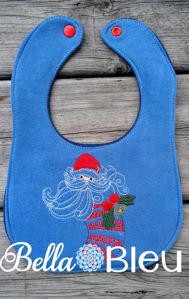 Santa Claus in a Christmas stocking colorwork redwork machine embroidery design