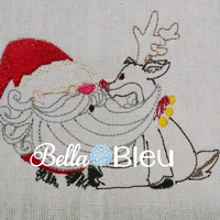 Santa Claus and Rudolph Colorwork Redwork Machine Embroidery Design