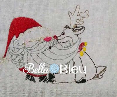 Vintage Santa with Rudolph Reindeer quick bean stitch Christmas Embroidery design