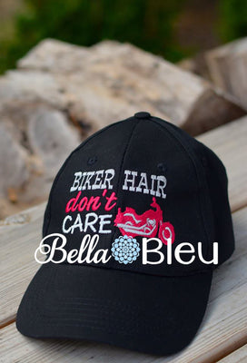 Biker Hair don't Care Baseball Hat Cap Machine Embroidery Design, Motorcycle Embroidery design