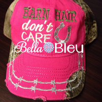 Barn Hair Don't Care Baseball Hat Cap Machine Embroidery Design, Horse shoe