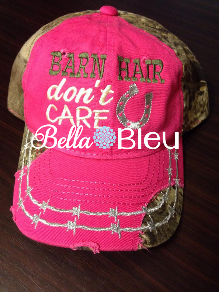 Barn Hair Don't Care Baseball Hat Cap Machine Embroidery Design, Horse shoe