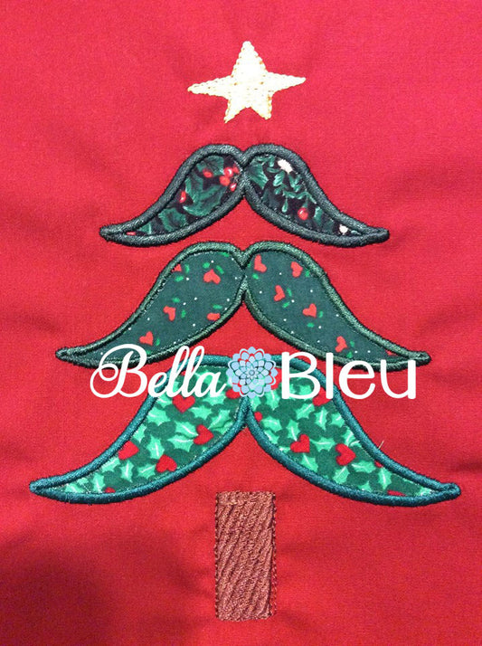 Christmas Mustache Tree Machine Applique Design