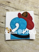 Baby's 2nd Birthday Fireman Number, Fireman Two Number Machine Applique Embroidery Design