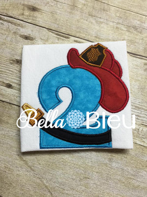 Baby's 2nd Birthday Fireman Number, Fireman Two Number Machine Applique Embroidery Design