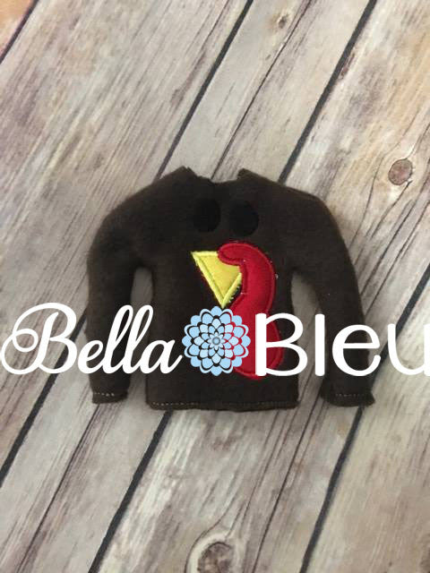 ITH Elf Thanksgiving Turkey face sweater shirt in the hoop machine embroidery applique design