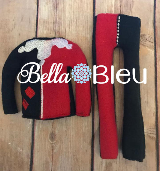 ITH Elf Inspired Harley Quinn Costume Sweater Shirt and Pants machine embroidery design
