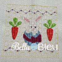 Easter Bunny in a Basket with Carrots Faux Smocking Machine Embroidery Design