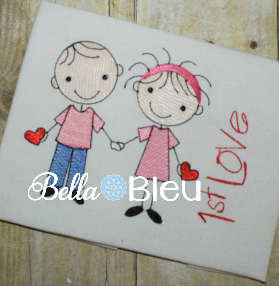 Valentines Sketchy Boy Girl Embroidery design
